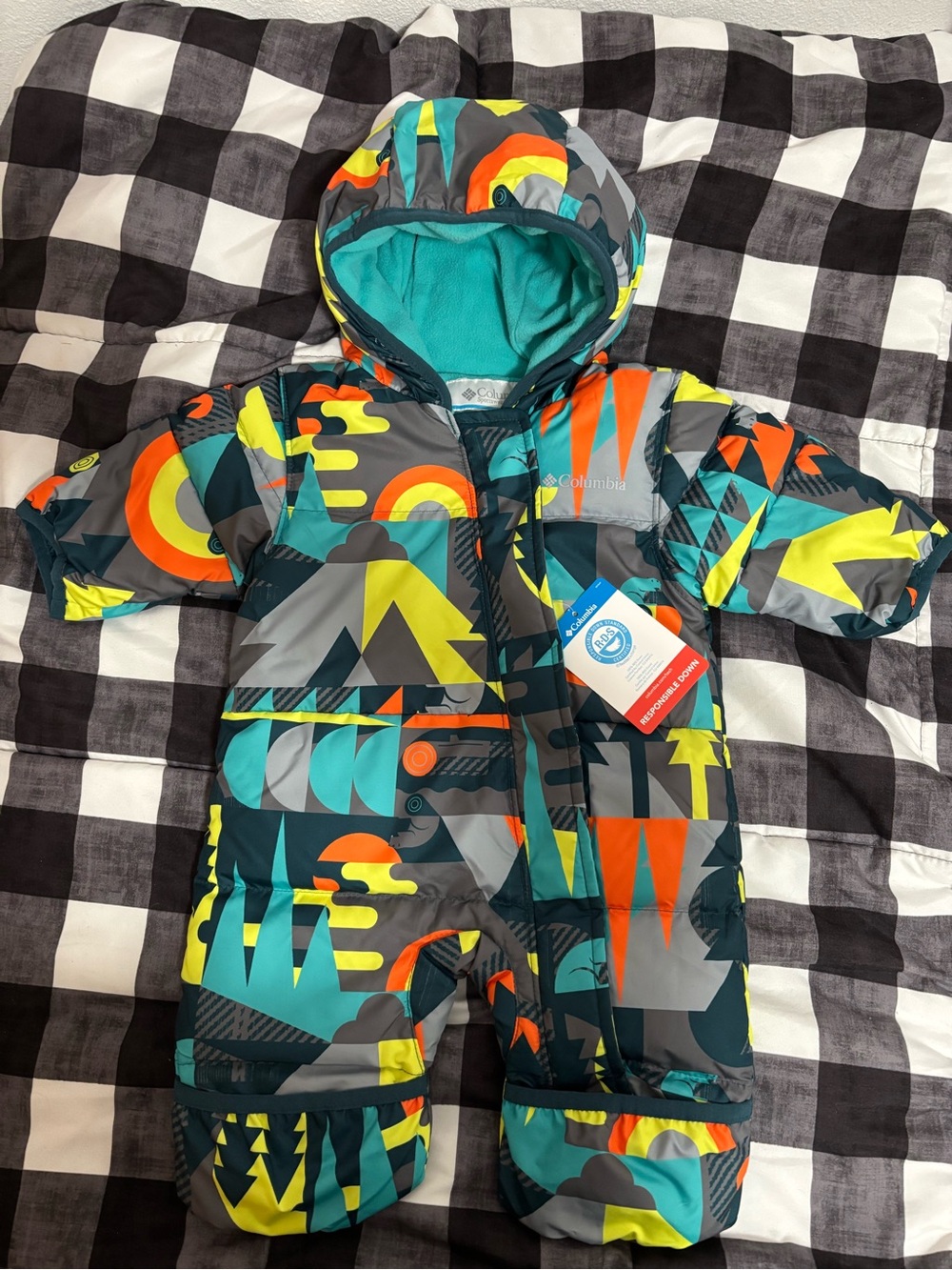 NWT Columbia Multicolor Geometric Infant Snowsuit